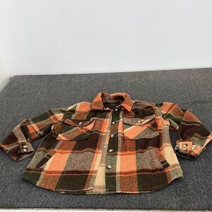 Casual Plaid Button-Down Shirt - Orange, Green, Brown